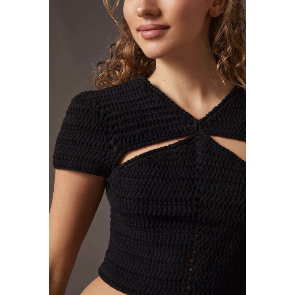 Tach Lara Handmade Crochet Lace Up Top Black Small NWT 100% Cotton Boho